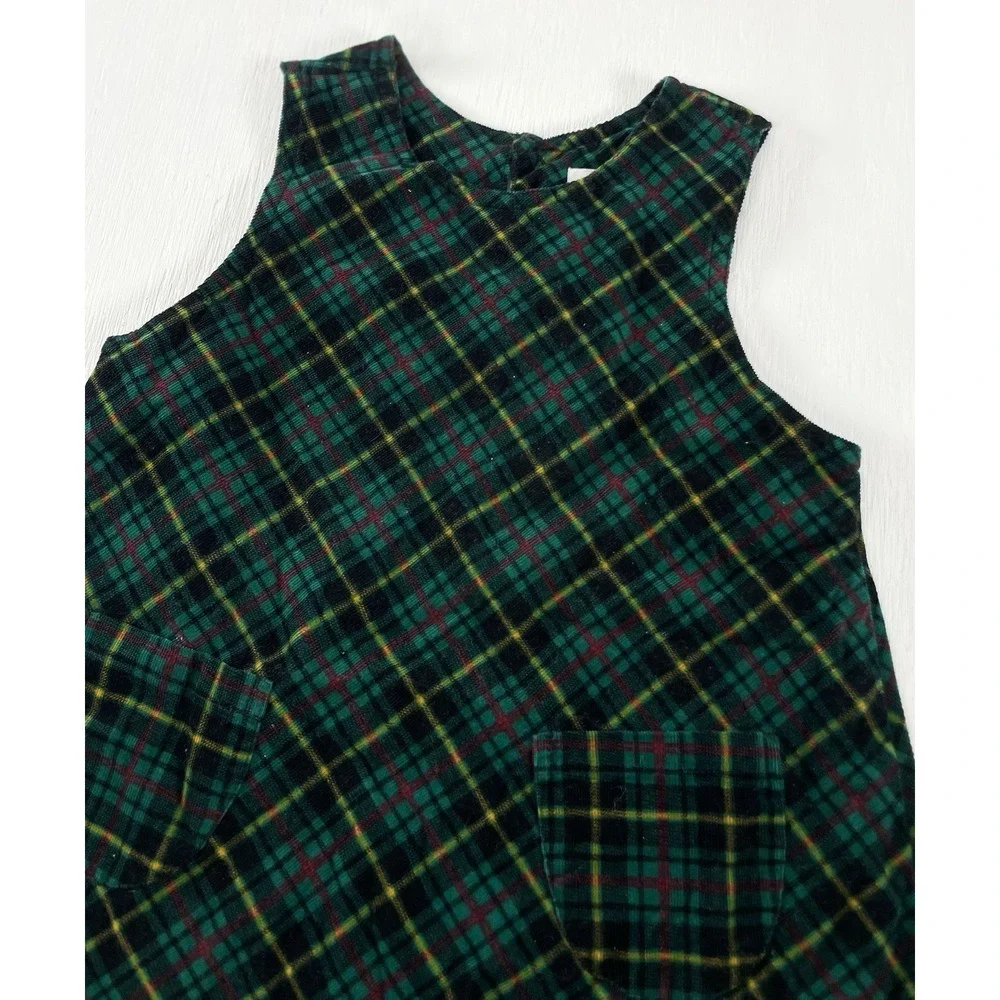 Girls Vintage Christmas Plaid Corduroy Jumper Dress | Gymboree Rainbow Tag M 3/4